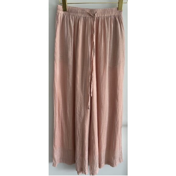 Ramie Linen Salmon Color Casual Pants with Lining - Picture 1 of 6